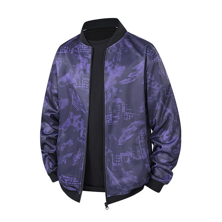 Herren Bomberjacke mit Allover‑Federprint, Satinoptik und geripptem Kragen Echo Archiv