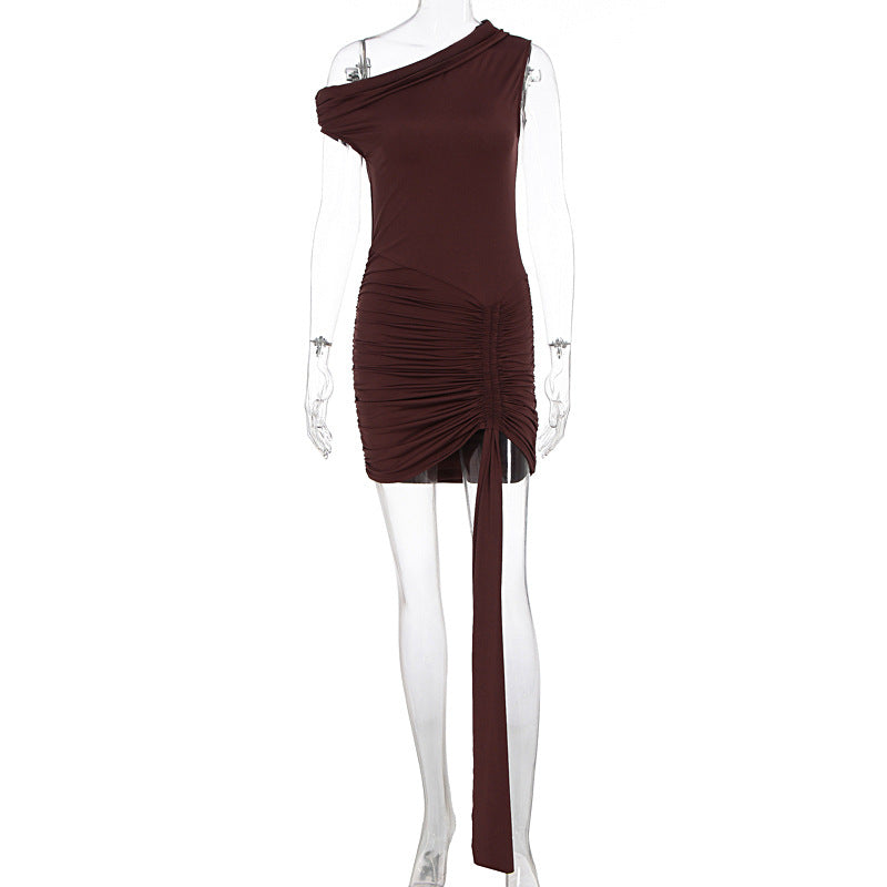 Damen Einseitig Schulterfreies Minikleid mit Drapierung und Raffung Echo Archiv