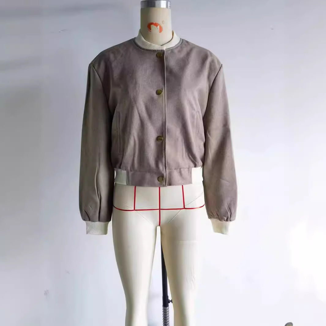 Damen nan cropped College-Bomber mit kontrastbündchen, verdeckter Druckknopfleiste und Leistentaschen Echo Archiv