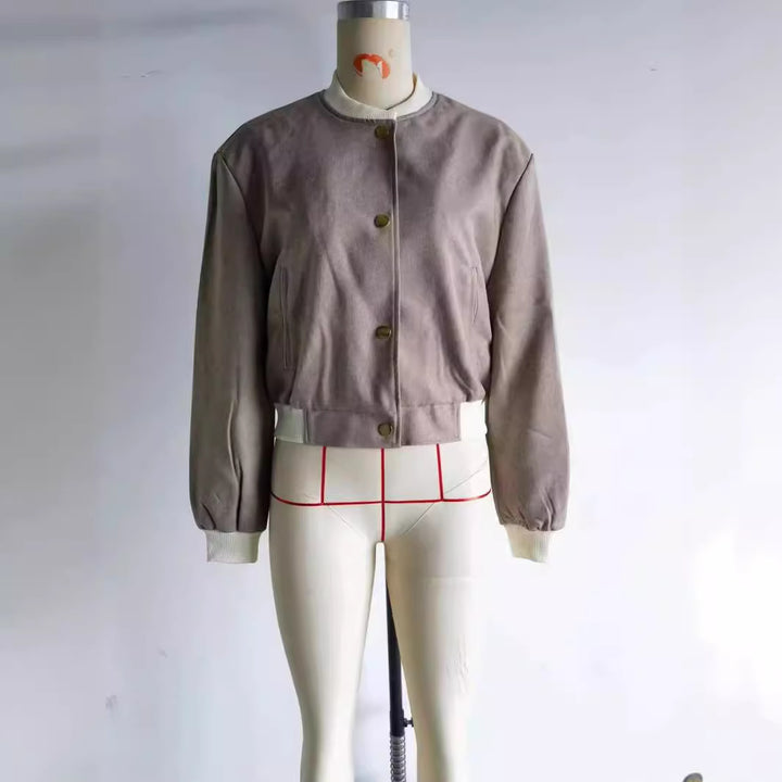 Damen nan cropped College-Bomber mit kontrastbündchen, verdeckter Druckknopfleiste und Leistentaschen Echo Archiv
