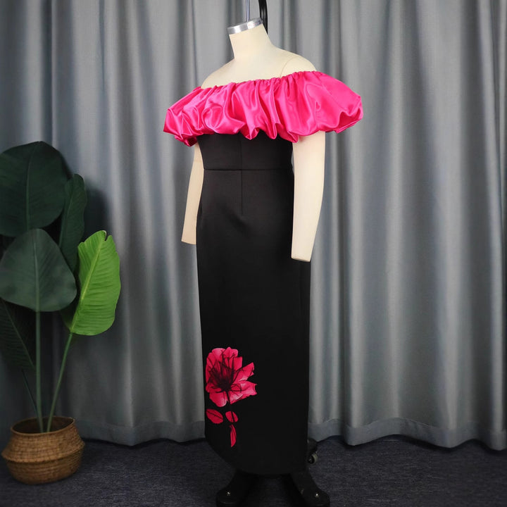 Damen elegantes Maxikleid mit voluminösem Rüschenkragen und floralem Print Echo Archiv