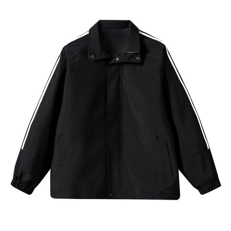 Herren Leichte Retro-Track-Übergangsjacke mit Stehkragen und Ärmelstreifen Echoarchiv