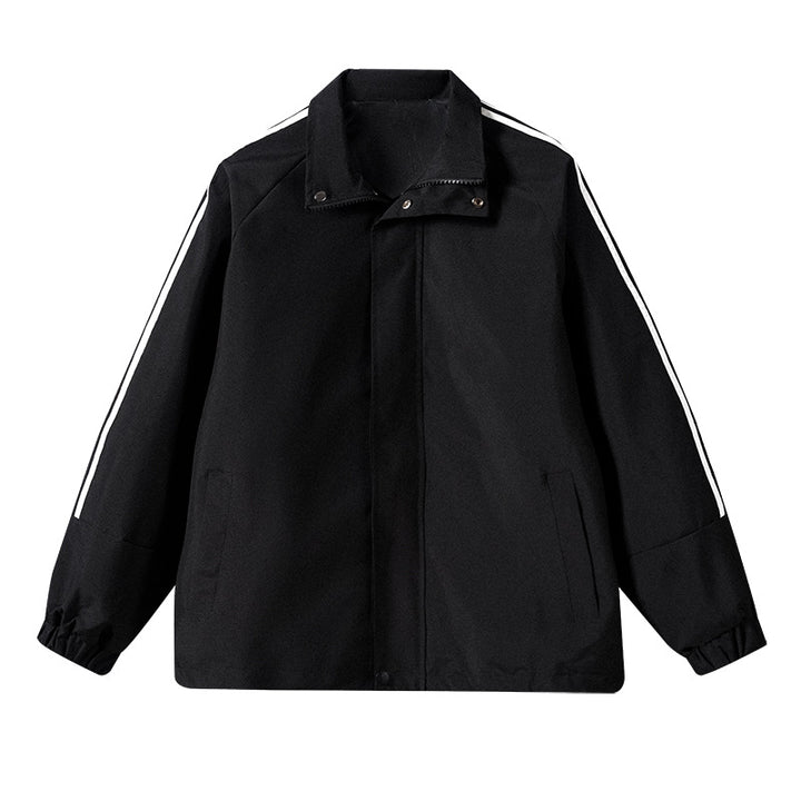 Herren Leichte Retro-Track-Übergangsjacke mit Stehkragen und Ärmelstreifen Echoarchiv