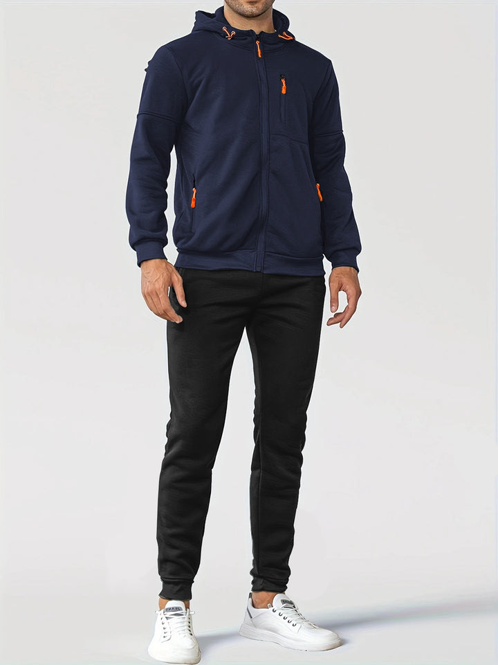 Herren technische Kapuzenjacke mit durchgehendem Frontreißverschluss, Brusttasche mit Reißverschluss und elastischen Bündchen – Taviero