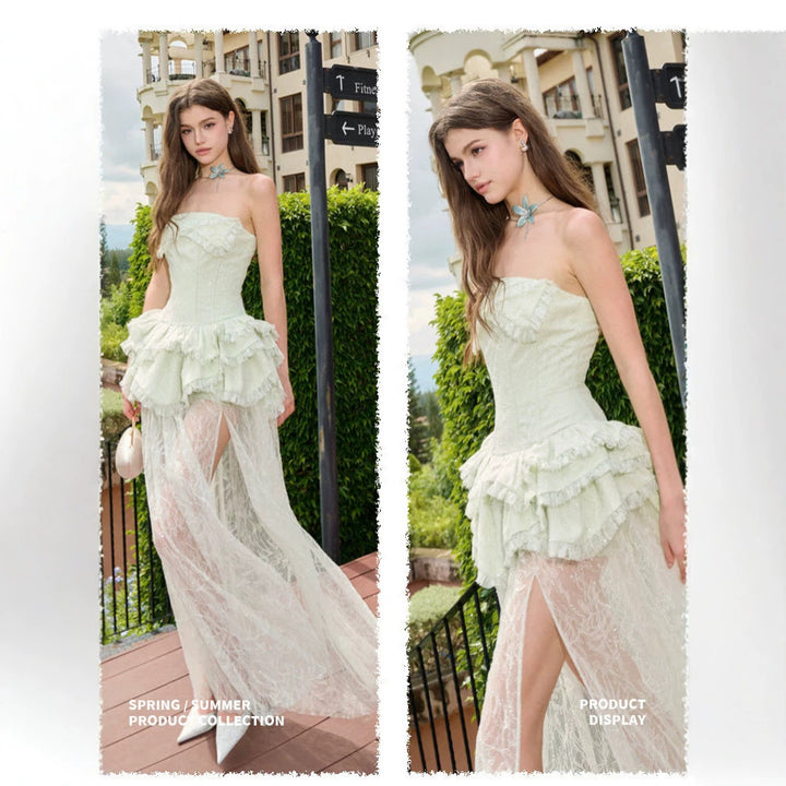 Damen Elegantes und luftiges Abendkleid mit Rüschendetails und transparentem Rock Echo Archiv