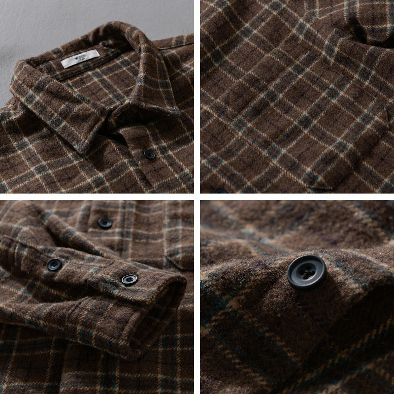 Herren Lockeres Flanell-Hemdjacken-Overshirt mit weichem Griff und aufgesetzter Brusttasche Echoarchiv