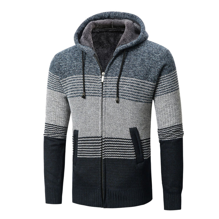 Herren Strickjacke mit Kapuze und modernen Blockstreifen Echoarchiv