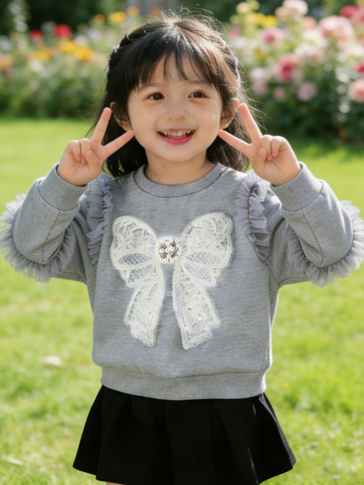 Mädchen Sweatshirt mit Rüschendetails und dekorativem Schleifenmotiv Echo Archiv