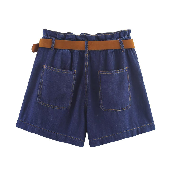 Damen Denim-Shorts mit hochwertigem Ledergürtel und elastischem Bund Echo Archiv