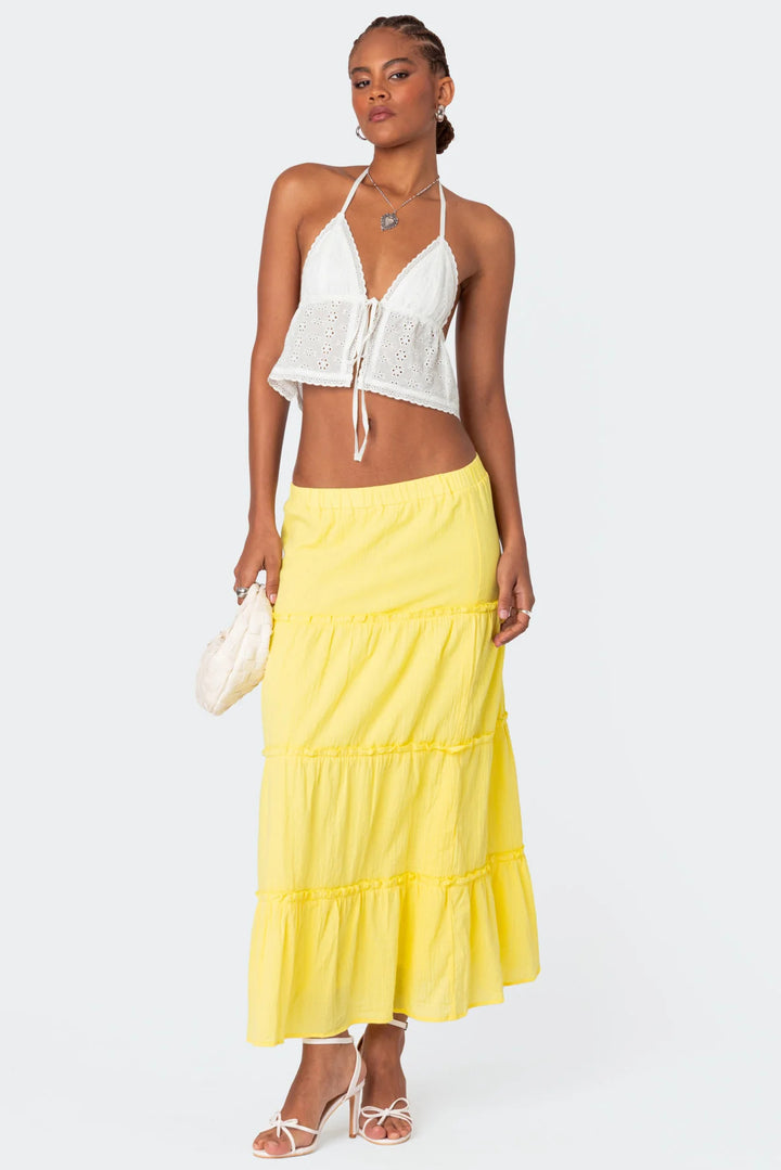 Damen luftiges Crop-Top mit bezauberndem Häkelmuster und schwingendem Saum Echo Archiv