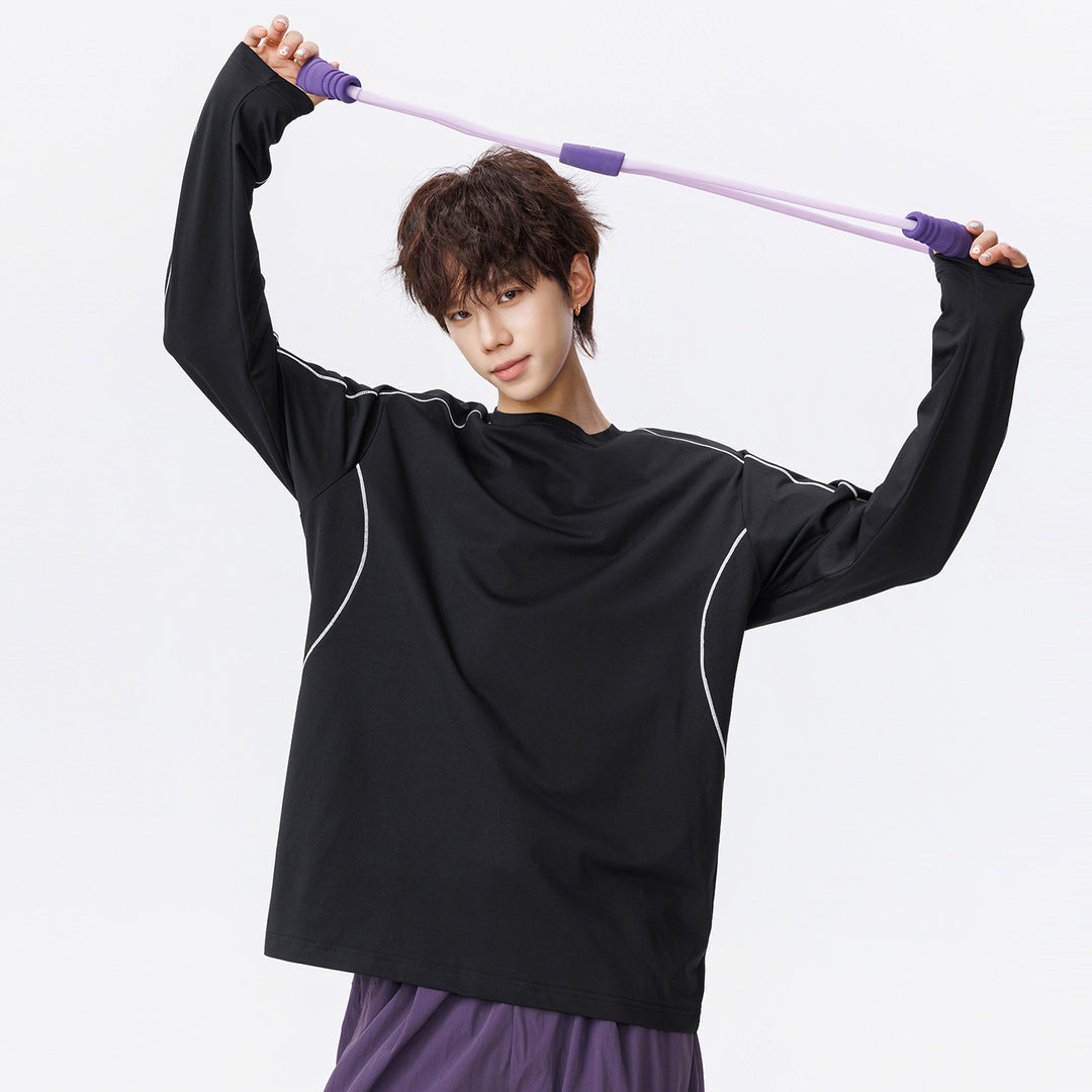 Damen Oversize-Langarmshirt aus Waffel‑ und Jersey‑Mix mit kontrastierenden Flatlocknähten Echo Archiv