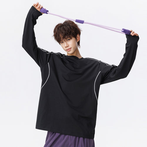 Damen Oversize-Langarmshirt aus Waffel‑ und Jersey‑Mix mit kontrastierenden Flatlocknähten Echo Archiv