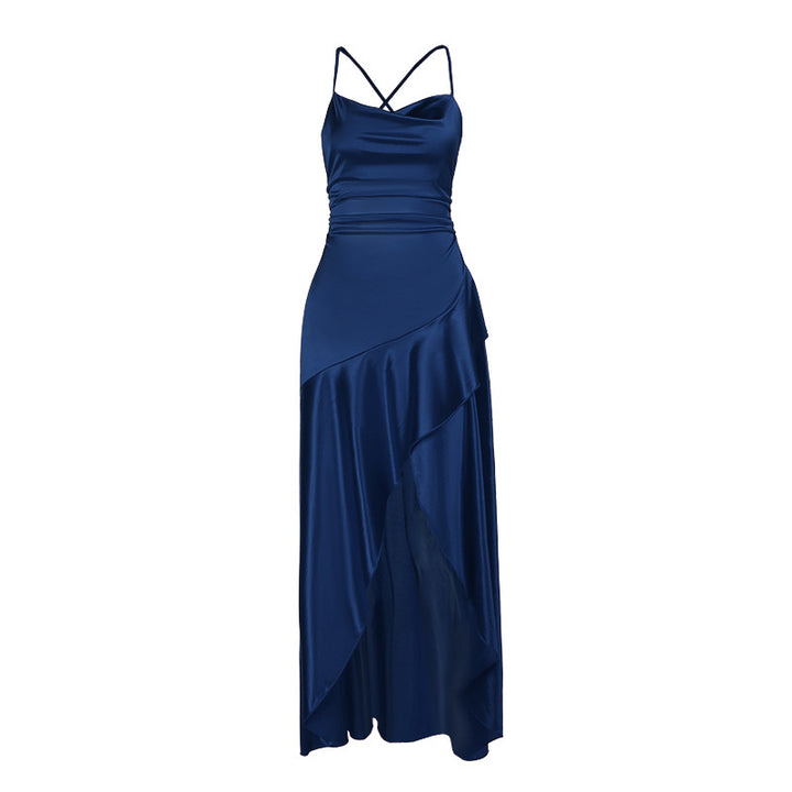 Damen luxuriöses Satin-Maxikleid mit asymmetrischem Schnitt Echo Archiv
