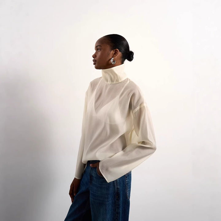 Damen Elegante Bluse aus transparentem Stoff mit stehendem Kragen Echo Archiv