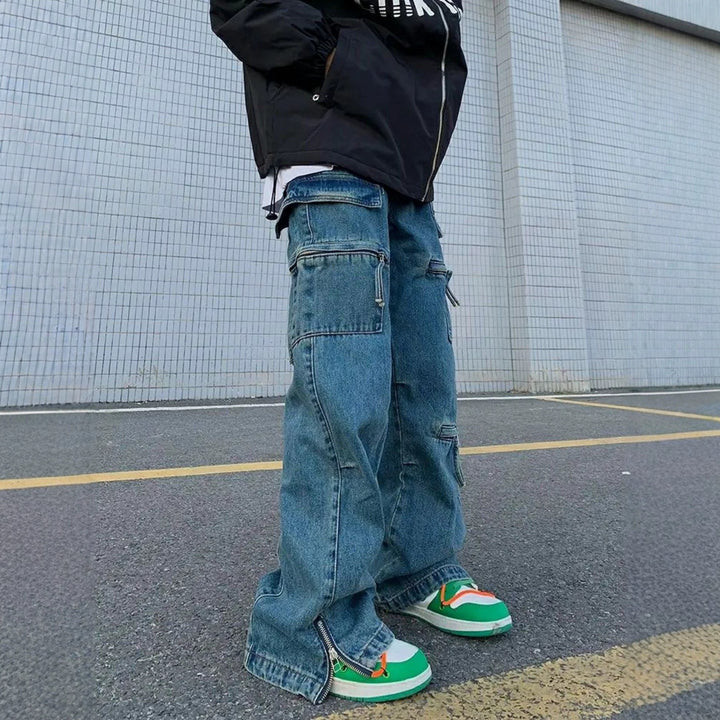 Herren Modische Cargo-Jeans mit Reißverschlüssen Echoarchiv