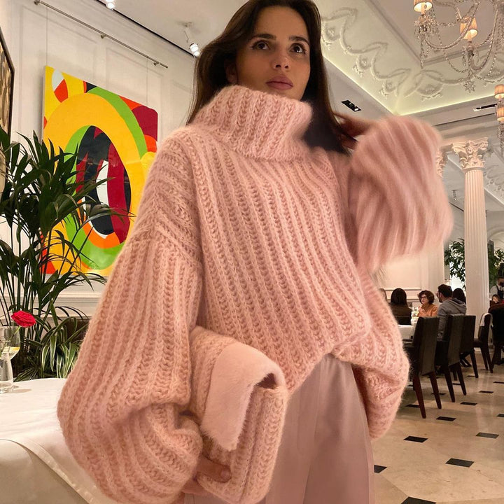 Damen Oversized Grobstrick-Rollkragenpullover mit voluminösen Ärmeln Echoarchiv