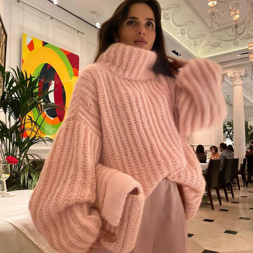 Damen Oversized Grobstrick-Rollkragenpullover mit voluminösen Ärmeln Echoarchiv
