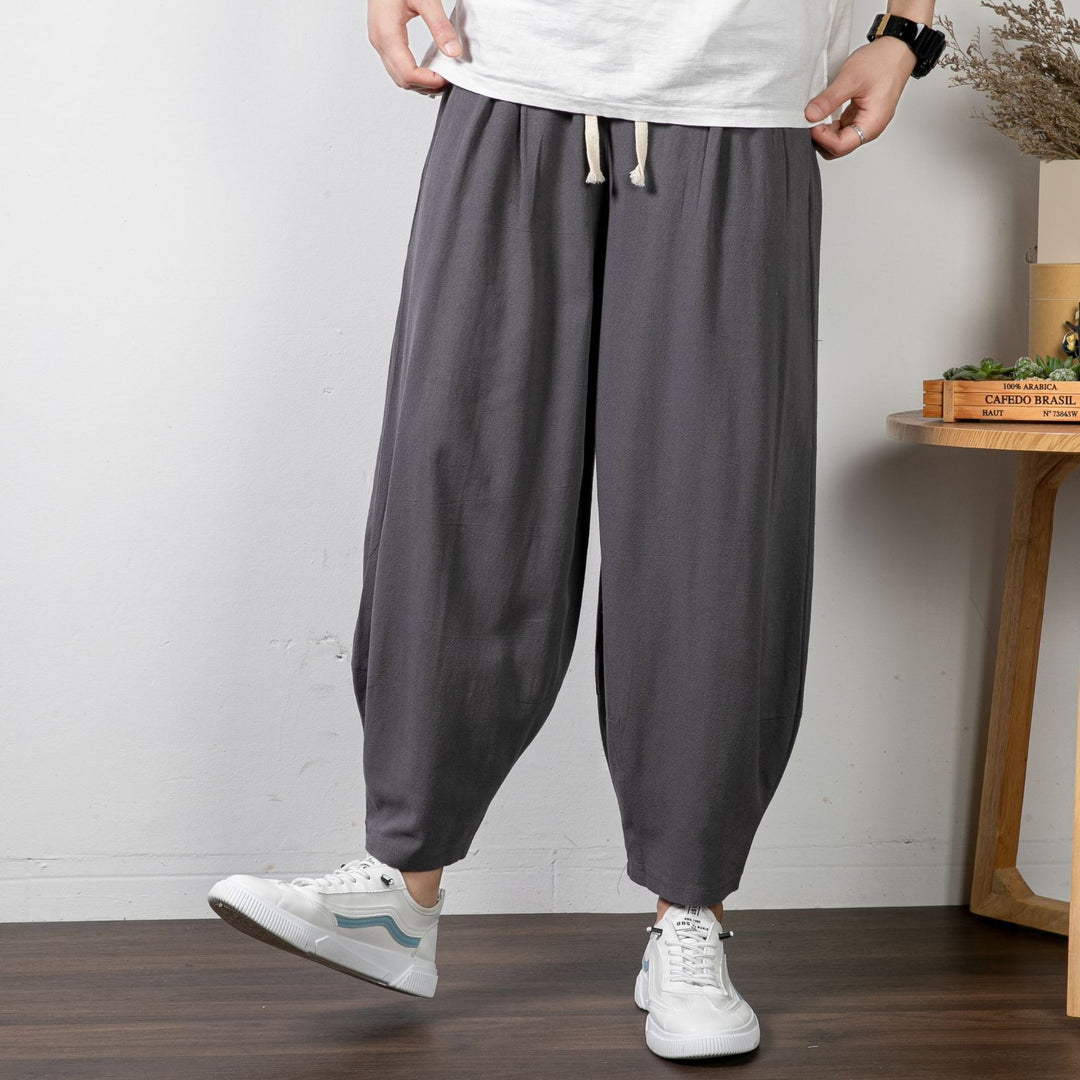 Herren Lässige Cropped Haremshose aus Baumwollmix mit Tunnelzug und gerippten Knöchelbündchen Echoarchiv