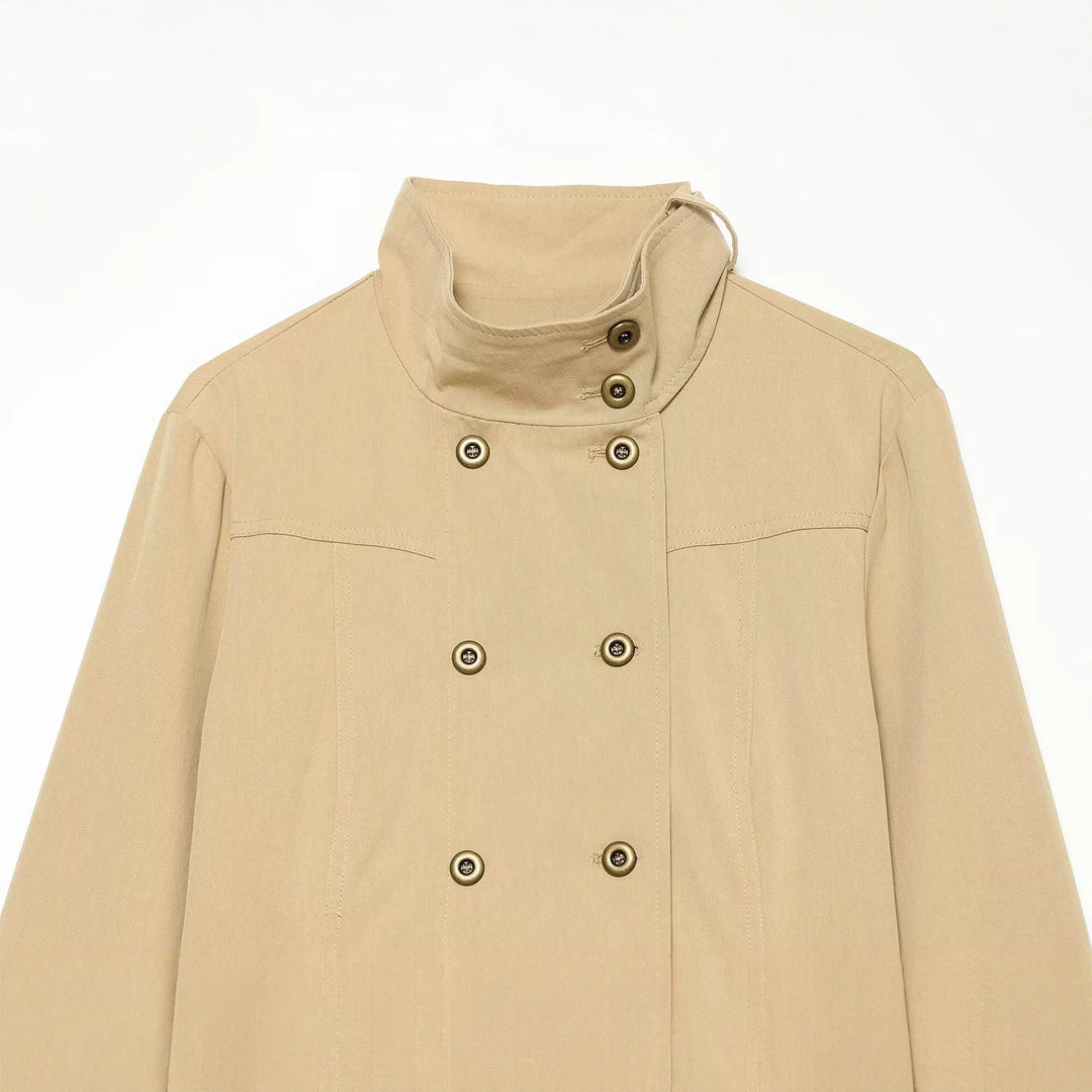 Damen Kurzgeschnittene doppeltreihige Utility-Jacke mit hohem Stehkragen Echo Archiv