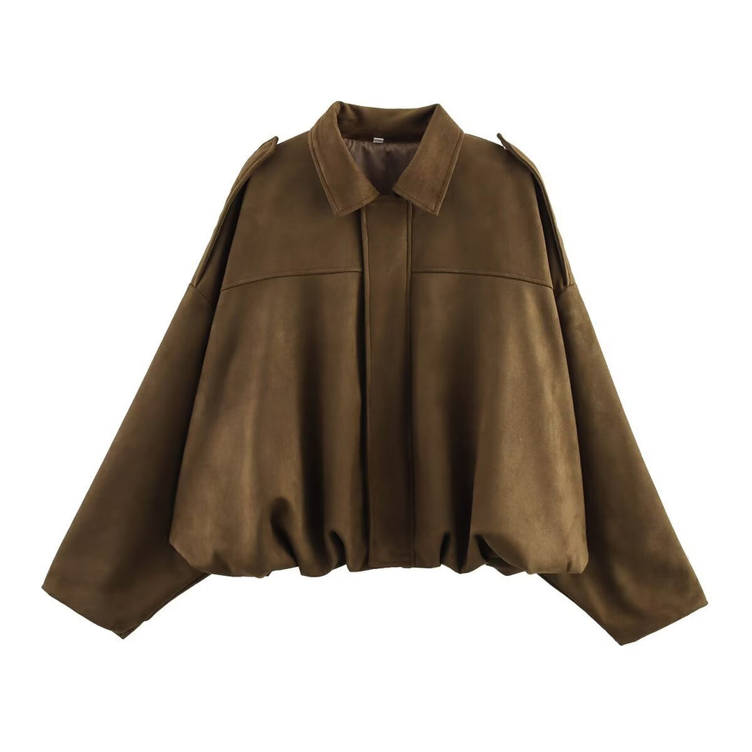 Damen nan Oversize-Kurzjacke mit Ballon-Saum, Schulterpatten und verdeckter Frontleiste Echo Archiv
