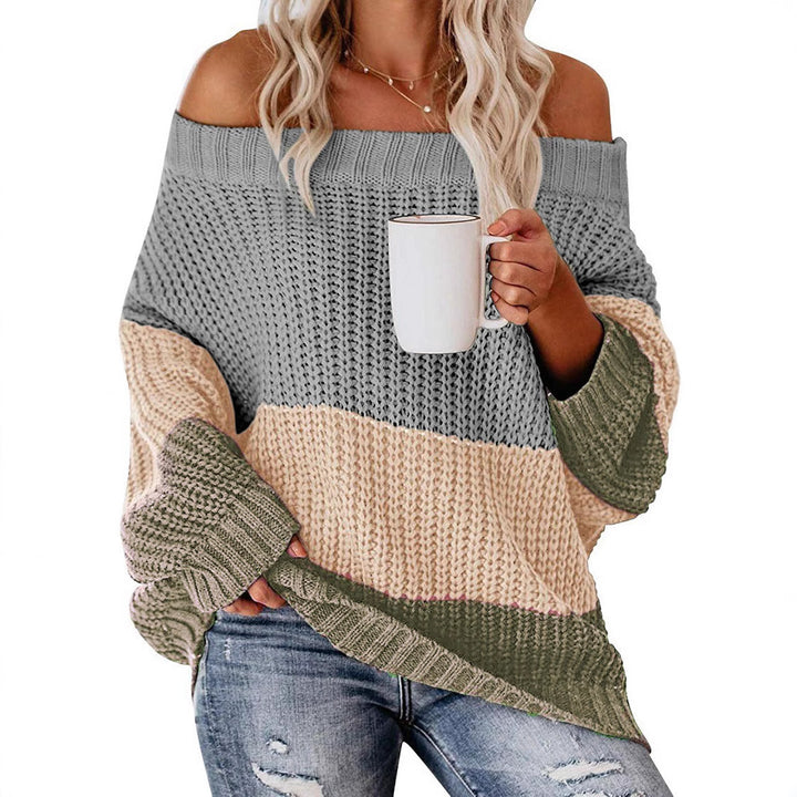 Damen Schulterfreier Oversize Blockstreifen Strickpullover Echo Archiv