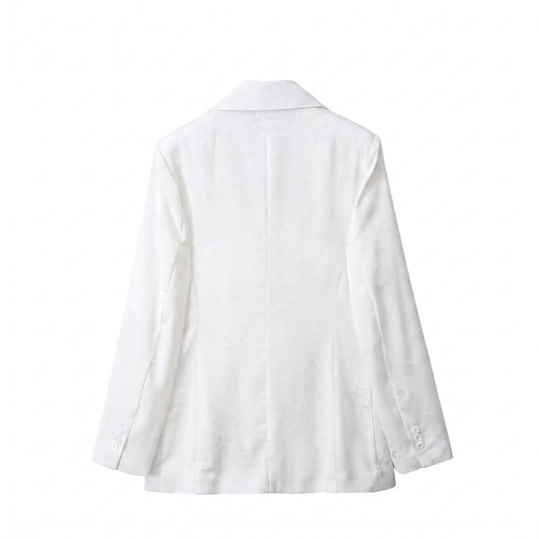 Damen Doppelreihiger Blazer mit floralem Jacquard und Schalkragen Echo Archiv