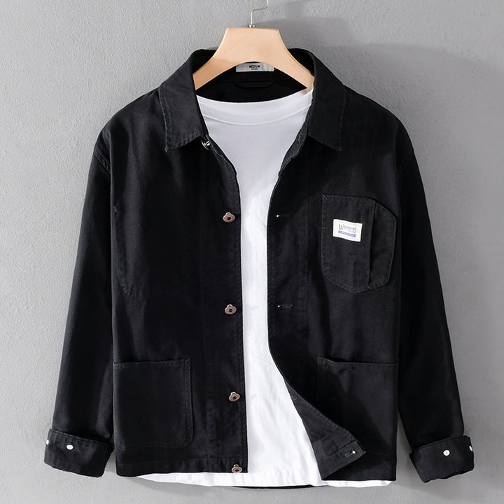 Herren Leichte Baumwoll-Chorejacke im Worker‑Stil mit Kentkragen und aufgesetzten Taschen Echoarchiv