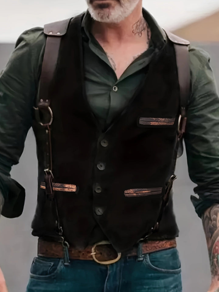 Herren stylische Weste mit Lederakzenten und praktischen Taschen Echoarchiv