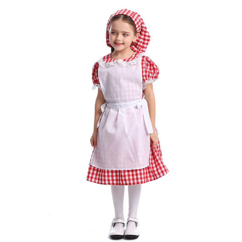 Damen nan traditionelles Bauernmädchenkleid mit Spitzenschürze und Kapuze Echo Archiv