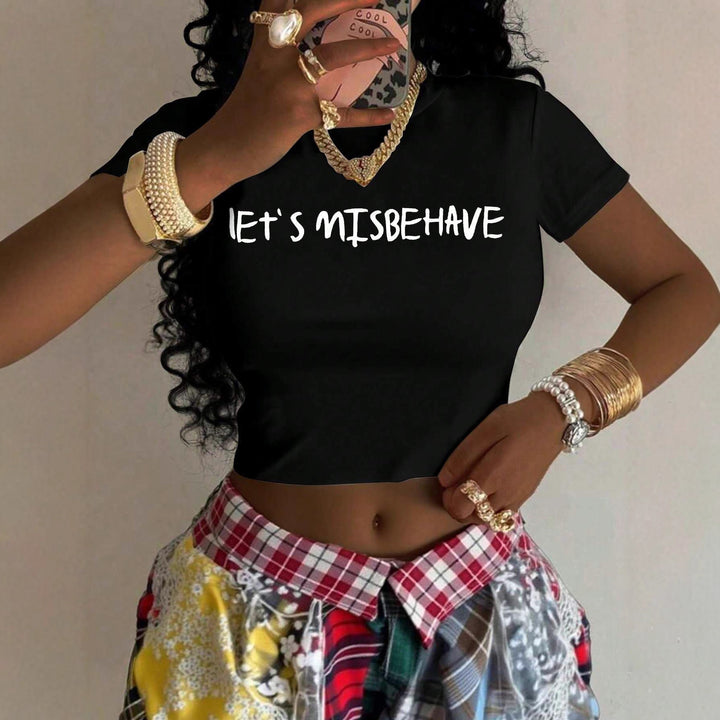 Damen Crop-Top mit aufregendem Statementdruck und figurbetontem Schnitt Echo Archiv