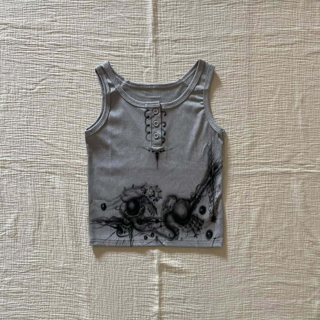 Damen körperbetontes Tanktop mit kreativem Grafikdruck Echo Archiv