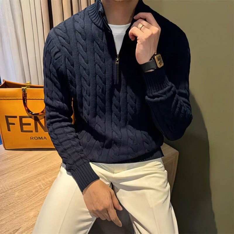 Herren Zopfstrick-Halbzip-Pullover mit Stehkragen Echoarchiv