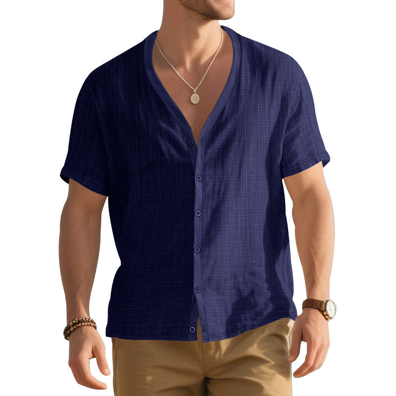 Herren Kurzarm-Henley-Hemd mit modischem V-Ausschnitt und strukturiertem Design Echoarchiv
