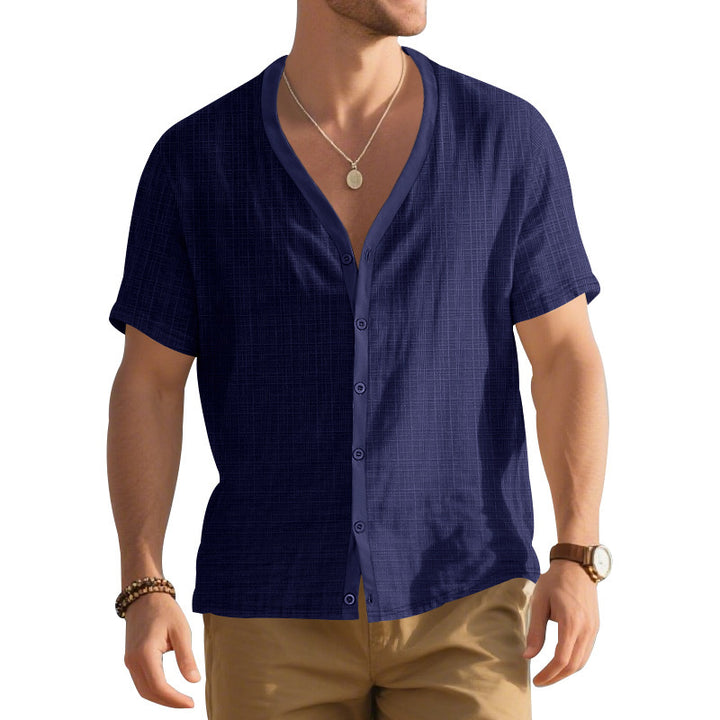 Herren Kurzarm-Henley-Hemd mit modischem V-Ausschnitt und strukturiertem Design Echoarchiv