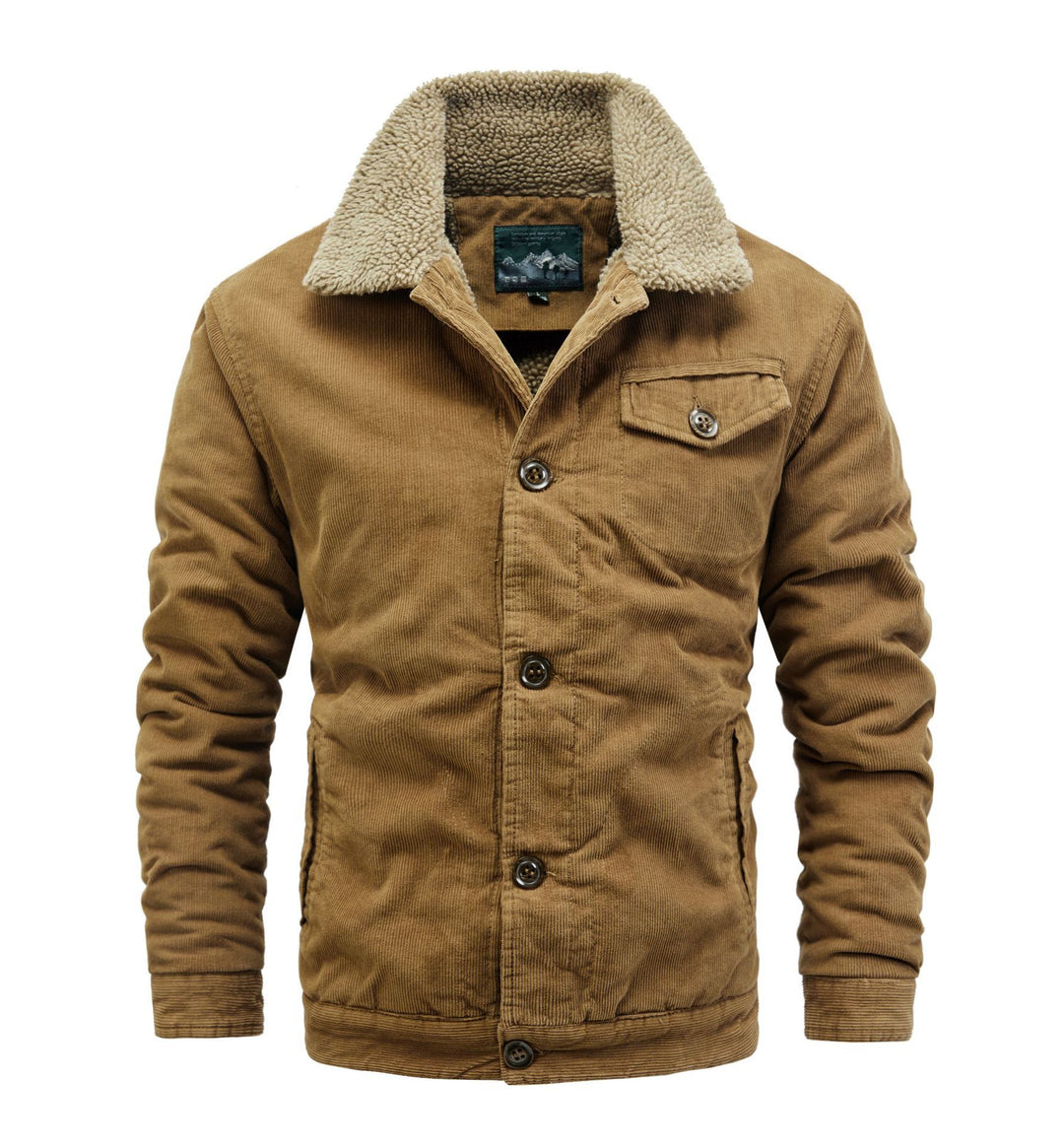 Herren Cord-Truckerjacke mit durchgehendem Sherpa‑Futter und Hemdkragen – Taviero