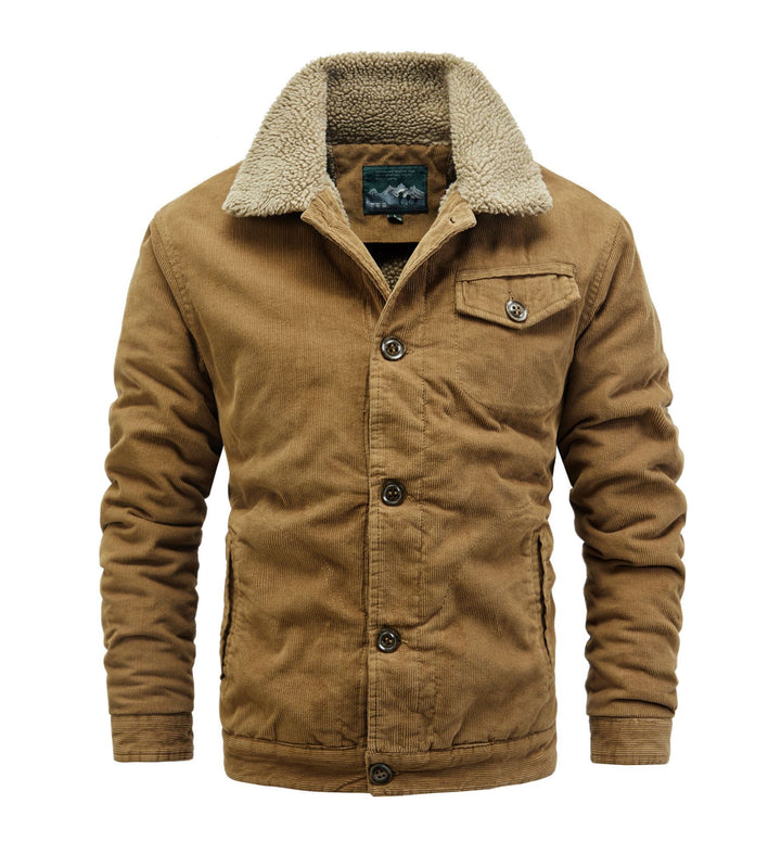 Herren Cord-Truckerjacke mit durchgehendem Sherpa‑Futter und Hemdkragen – Taviero