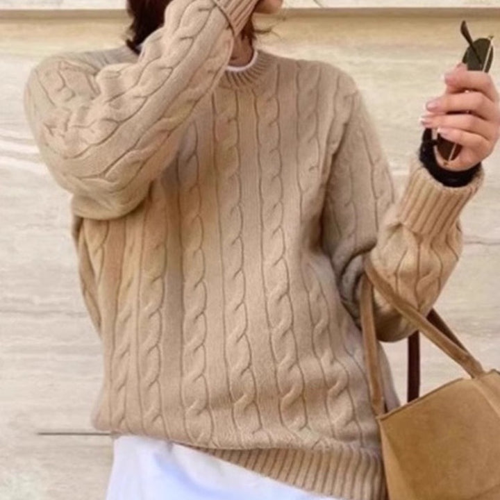 Damen Kastiger Kabelstrick‑Pullover mit Rundhals, extraweichem Wollmix und gerippten Bündchen Echoarchiv