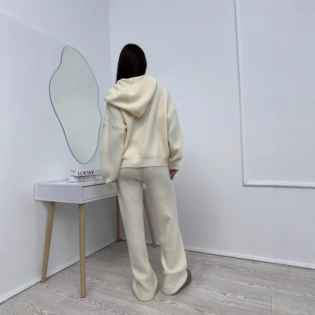 Damen Weiches Strick-Loungewear-Set mit Oversize-Pullover und weiter Palazzo-Hose – Mavelle
