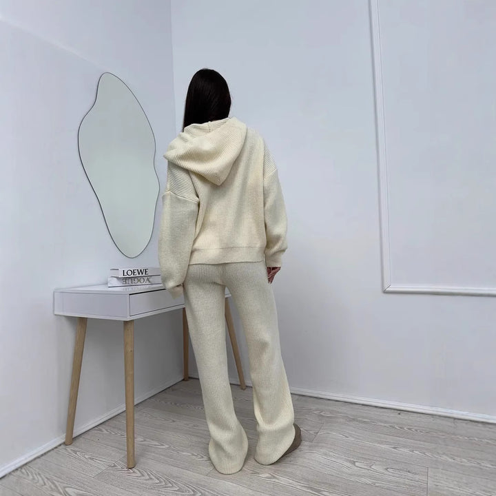 Damen Weiches Strick-Loungewear-Set mit Oversize-Pullover und weiter Palazzo-Hose – Mavelle