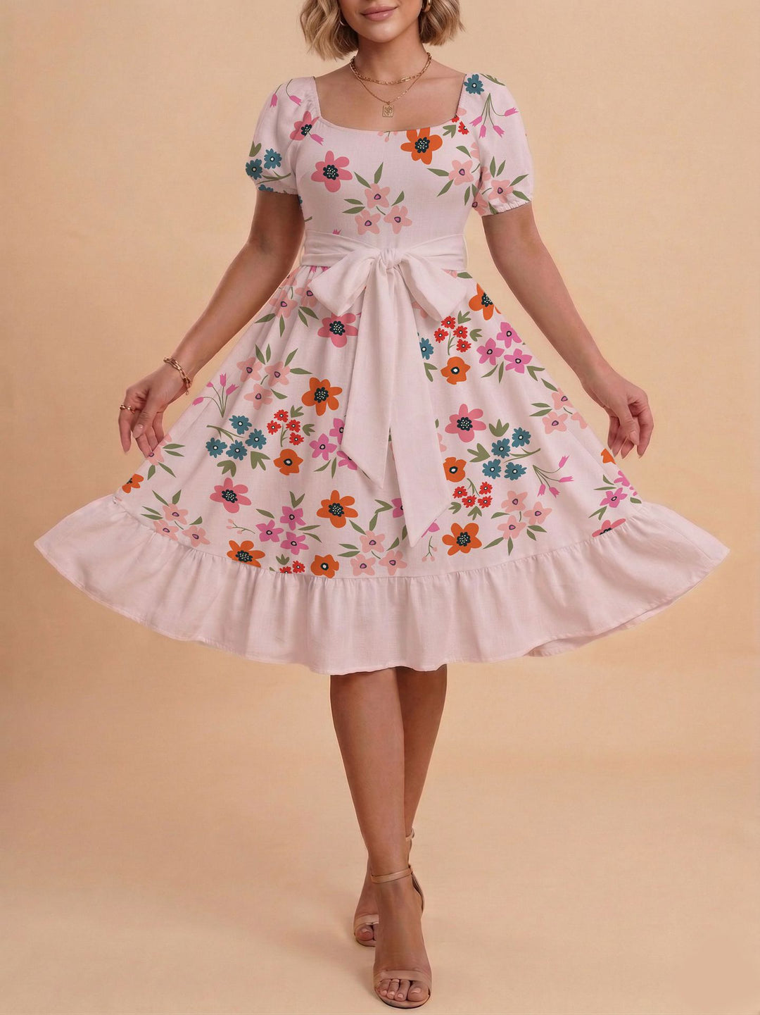 Damen Verspieltes Maxikleid mit Bärenmuster und taillierbarem Band Echo Archiv