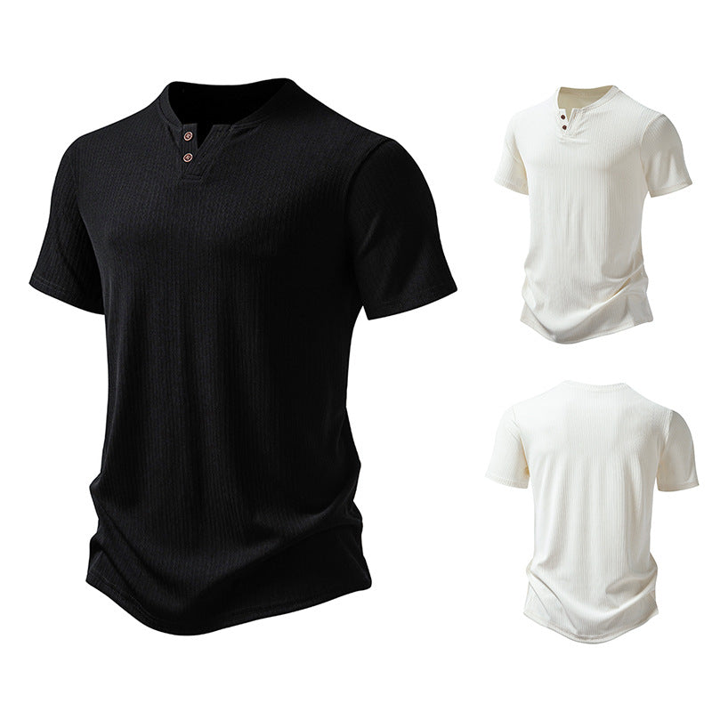 Herren hochwertiges Kurzarm-Henley-Shirt aus strukturiertem Material Echoarchiv
