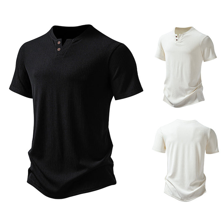Herren hochwertiges Kurzarm-Henley-Shirt aus strukturiertem Material Echoarchiv
