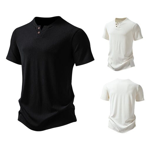Herren hochwertiges Kurzarm-Henley-Shirt aus strukturiertem Material Echoarchiv