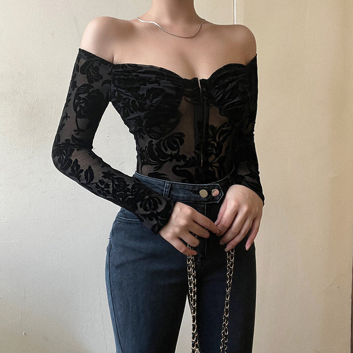 Damen Spitzenbustier mit schulterfreiem Design und langen Ärmeln Echo Archiv
