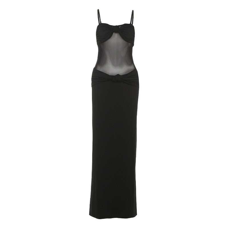 Damen Elegantes Maxikleid mit raffinierten Knotendetails und durchscheinendem Obermaterial Echo Archiv