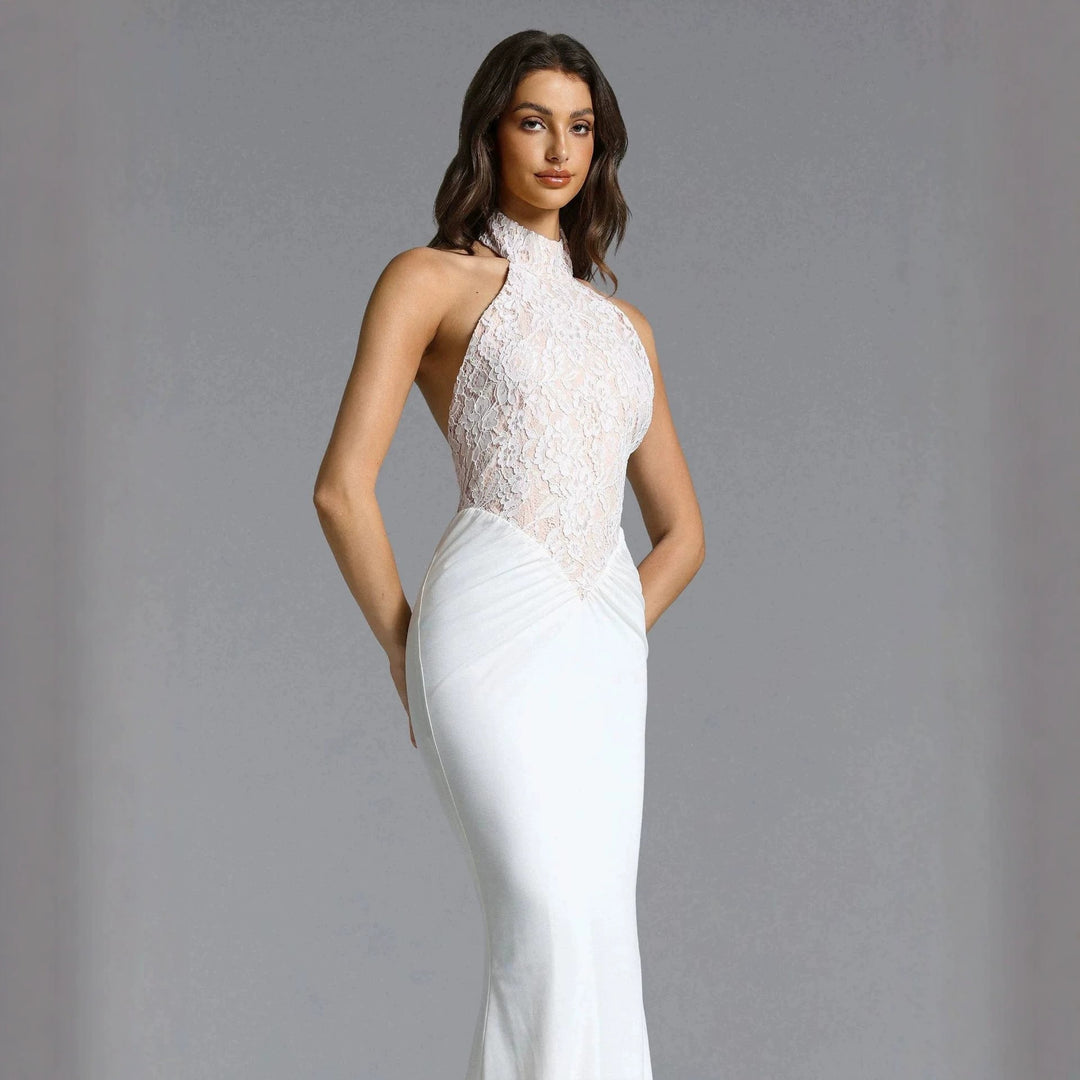 Damen Elegantes Bodenkonturen-Abendkleid mit Spitzenoberteil Echo Archiv