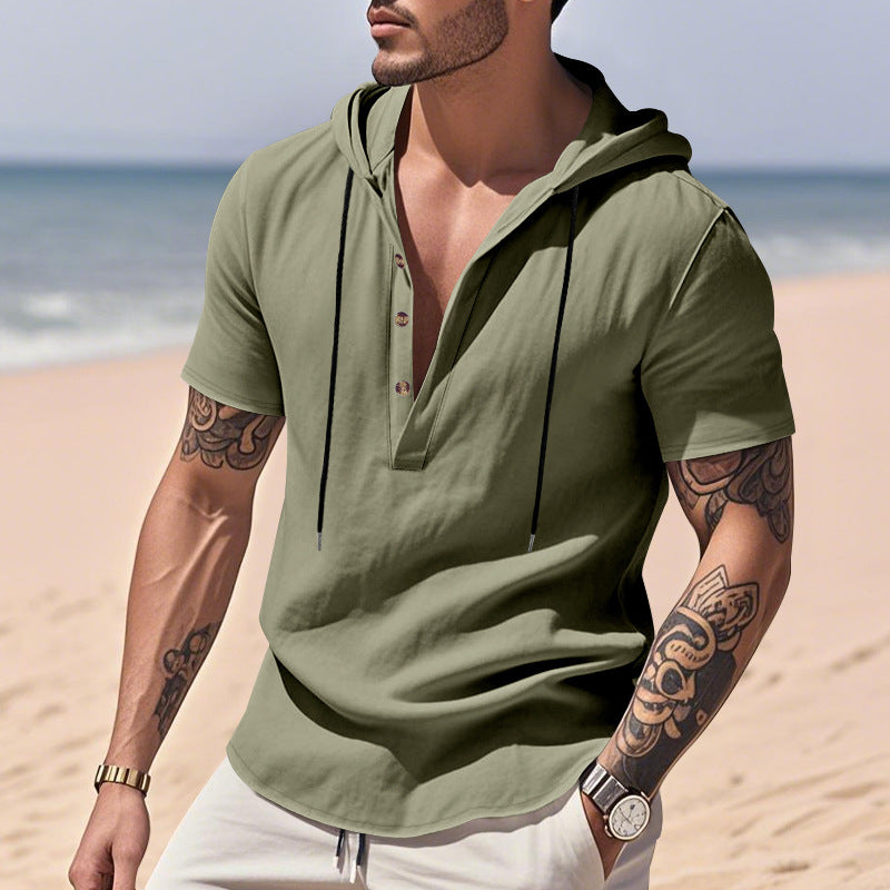 Herren lässiges Kapuzenshirt mit Knopfleiste und modischem Design Echoarchiv
