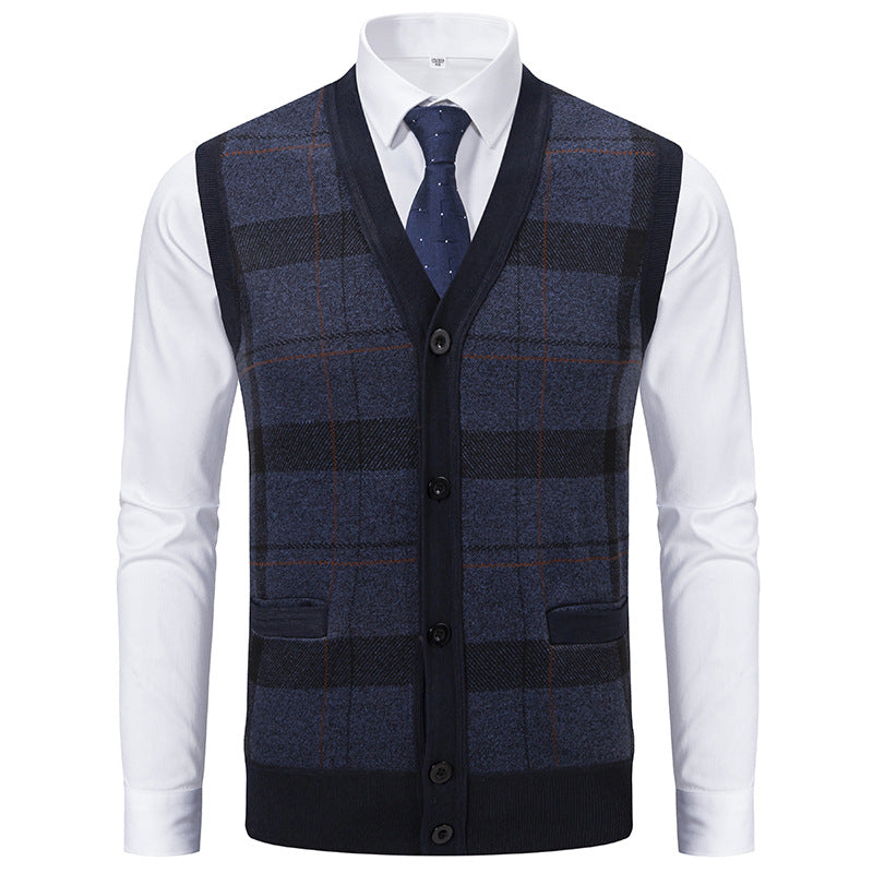 Herren elegante Strickjacke mit modernem Karomuster Echoarchiv