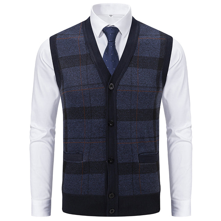 Herren elegante Strickjacke mit modernem Karomuster Echoarchiv
