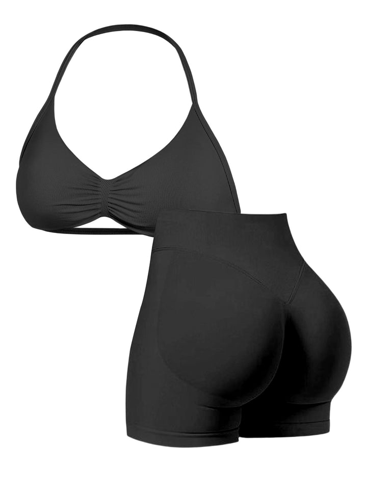 Damen Sport-Bikini-Oberteil mit hoch geschnittenen Shorts und nahtlosem Design Echo Archiv